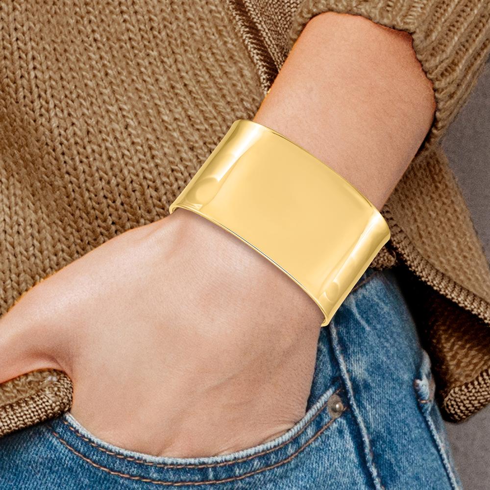 14K Yellow Gold 37mm Polished Cuff Bangle Bracelet by Oro Pregiato