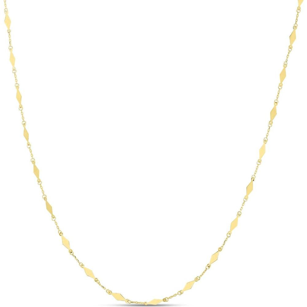 14K Yellow Gold 38" Diamond-Shaped Mirror Chain Station Necklace with Lobster Clasp - Fall 2022 Collection by Orozza Fine Jewelry