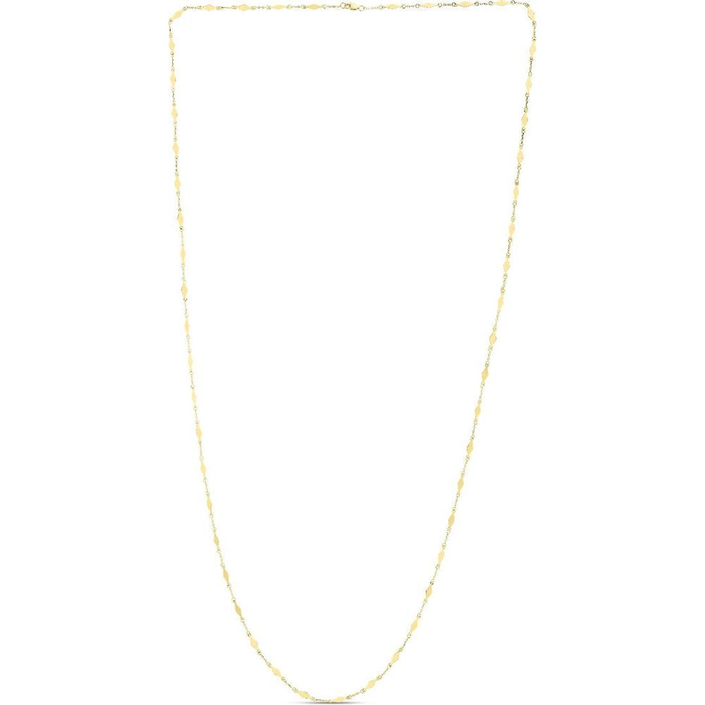 14K Yellow Gold 38" Diamond-Shaped Mirror Chain Station Necklace with Lobster Clasp - Fall 2022 Collection by Orozza Fine Jewelry