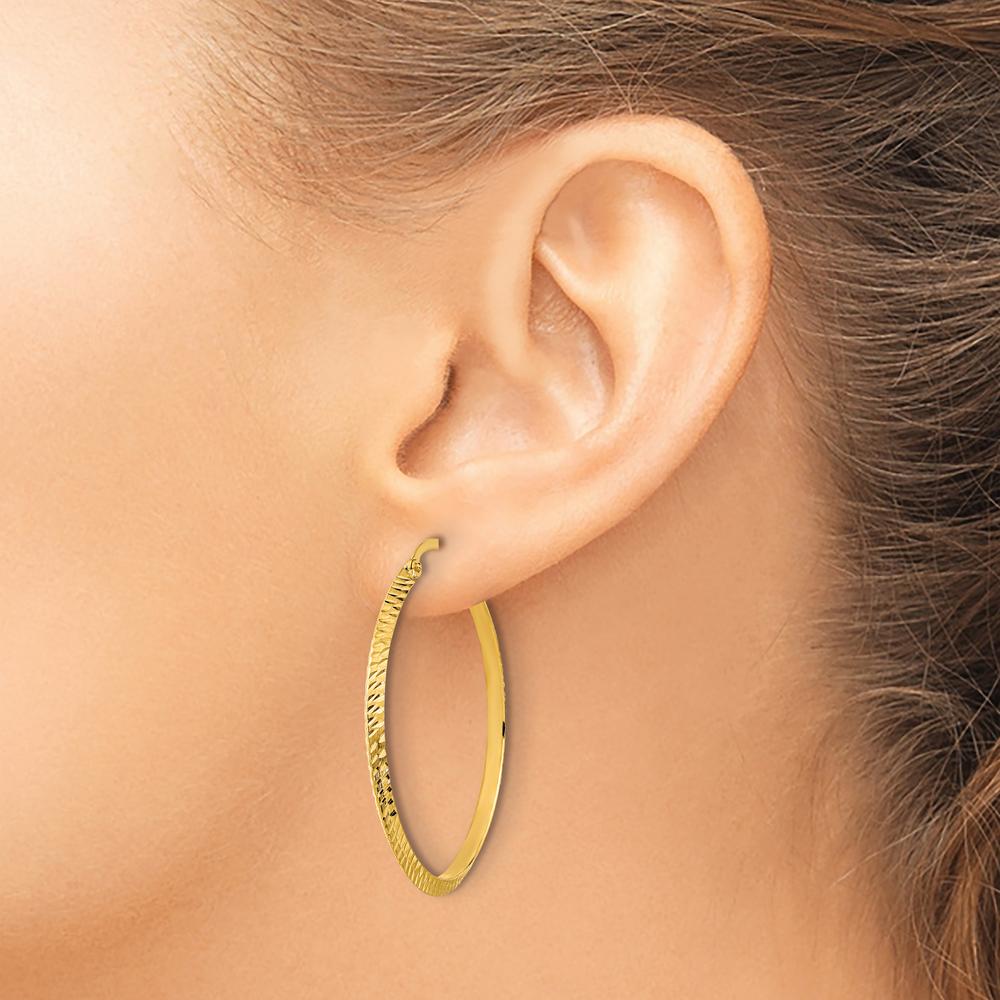 14K Yellow Gold 38mm Polished Diamond-Cut Large Hoop Earrings by 0