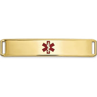 14K Yellow Gold 38x8mm Centered Red Epoxy Enameled Medical ID Plate with Engravable Medical Symbol by Oro Pregiato