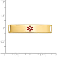 14K Yellow Gold 38x8mm Centered Red Epoxy Enameled Medical ID Plate with Engravable Medical Symbol by Oro Pregiato