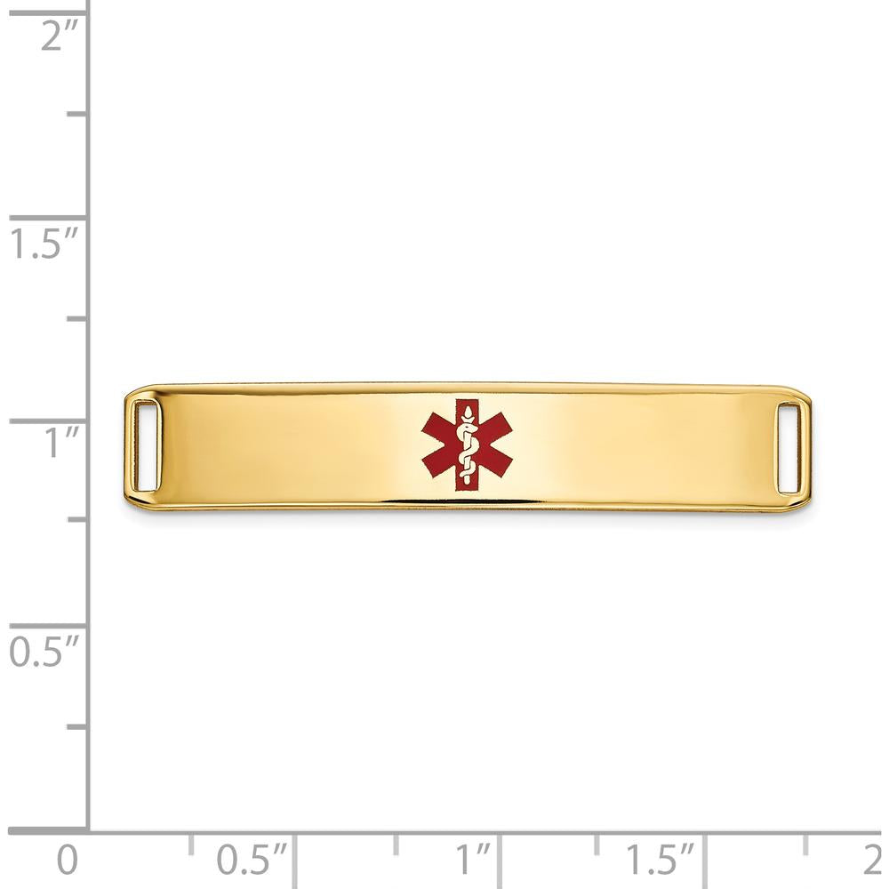 14K Yellow Gold 38x8mm Centered Red Epoxy Enameled Medical ID Plate with Engravable Medical Symbol by Oro Pregiato