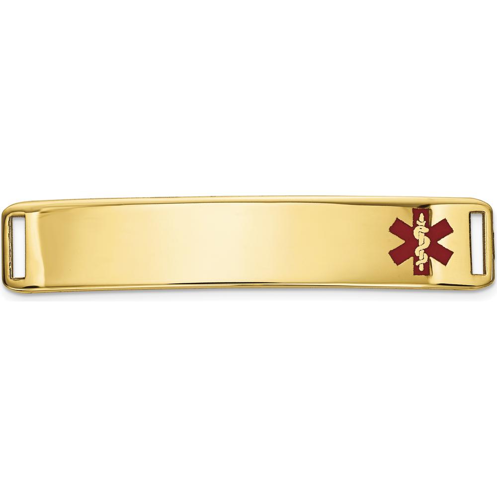 14K Yellow Gold 38x8mm Off-Center Red Epoxy Enamel Medical ID Plate - Engravable, Polished Finish by Oro Pregiato