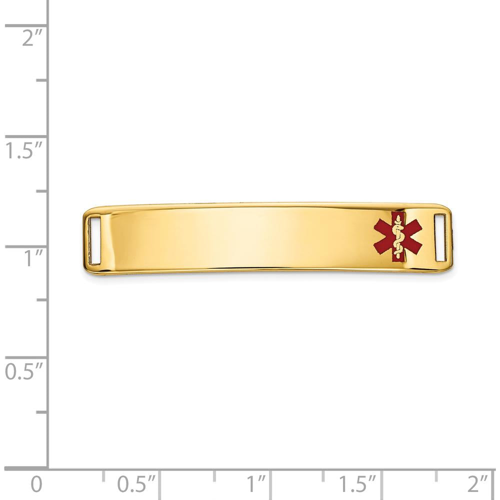 14K Yellow Gold 38x8mm Off-Center Red Epoxy Enamel Medical ID Plate - Engravable, Polished Finish by Oro Pregiato