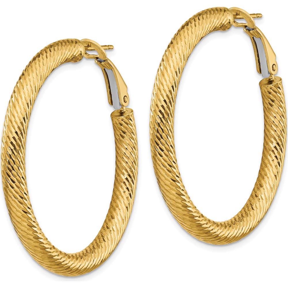 14K Yellow Gold 39mm Diamond-Cut Round Omega Back Hoop Earrings - Polished Finish by Oro Pregiato