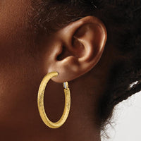 14K Yellow Gold 39mm Diamond-Cut Round Omega Back Hoop Earrings - Polished Finish by Oro Pregiato