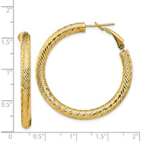 14K Yellow Gold 39mm Diamond-Cut Round Omega Back Hoop Earrings - Polished Finish by Oro Pregiato