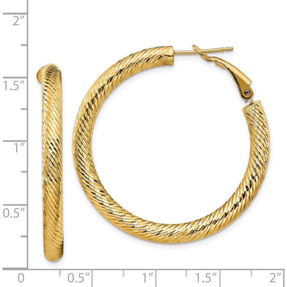 14K Yellow Gold 39mm Diamond-Cut Round Omega Back Hoop Earrings - Polished Finish by Oro Pregiato