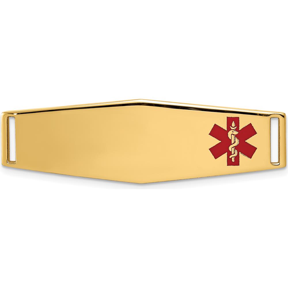 14K Yellow Gold 39x13mm Off-Center Red Epoxy Enamel Medical ID Plate by Oro Pregiato