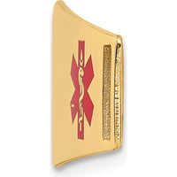 14K Yellow Gold 39x13mm Off-Center Red Epoxy Enamel Medical ID Plate by Oro Pregiato