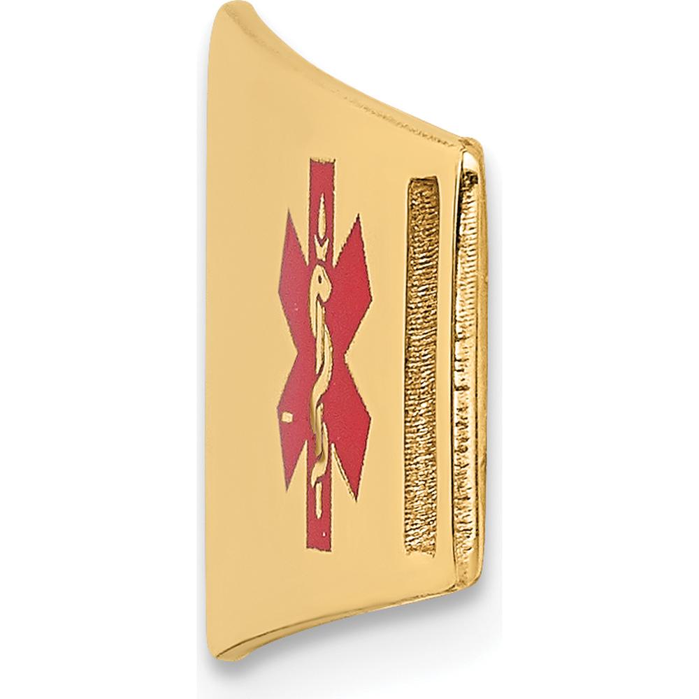 14K Yellow Gold 39x13mm Off-Center Red Epoxy Enamel Medical ID Plate by Oro Pregiato