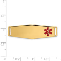 14K Yellow Gold 39x13mm Off-Center Red Epoxy Enamel Medical ID Plate by Oro Pregiato