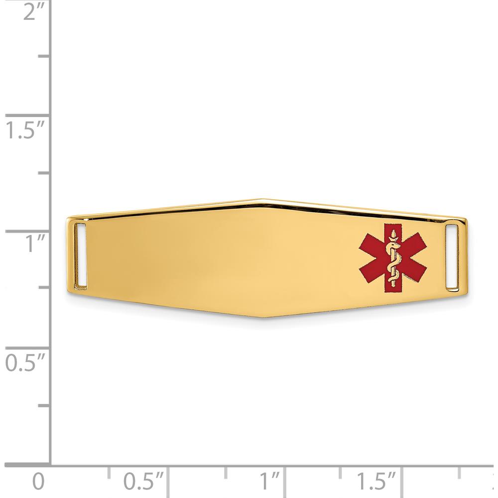 14K Yellow Gold 39x13mm Off-Center Red Epoxy Enamel Medical ID Plate by Oro Pregiato