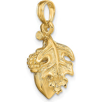 14K Yellow Gold 3D Acorn with Leaf Pendant - Nature-Inspired Charm with Polished Finish by Oro Pregiato