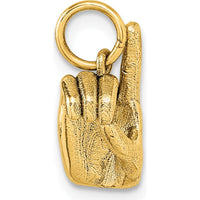 14K Yellow Gold 3D American Sign Language Alphabet "D" Fingerspelling Pendant by Oro Pregiato
