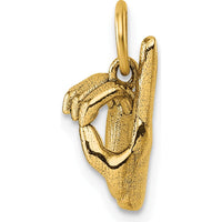 14K Yellow Gold 3D American Sign Language Alphabet "D" Fingerspelling Pendant by Oro Pregiato