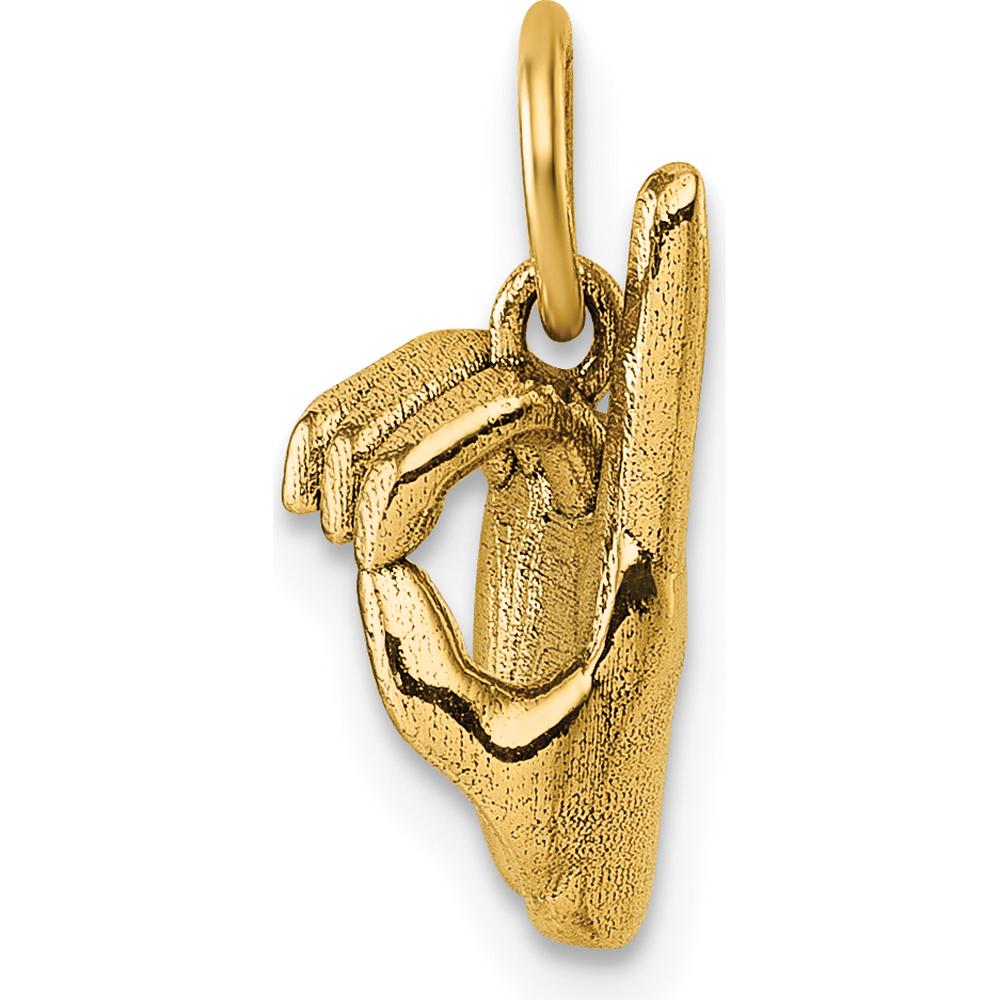 14K Yellow Gold 3D American Sign Language Alphabet "D" Fingerspelling Pendant by Oro Pregiato