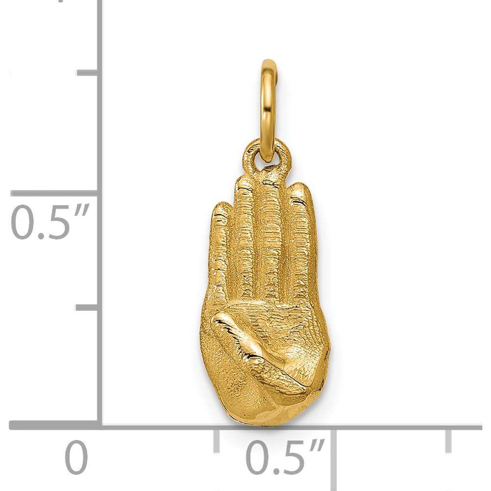 14K Yellow Gold 3D American Sign Language Fingerspelling Sign B Pendant by Oro Pregiato