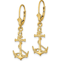 14K Yellow Gold 3D Anchor Drop Earrings with Rope Detail and Leverback Closure by 0