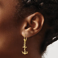 14K Yellow Gold 3D Anchor Drop Earrings with Rope Detail and Leverback Closure by 0