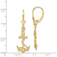 14K Yellow Gold 3D Anchor Drop Earrings with Rope Detail and Leverback Closure by 0