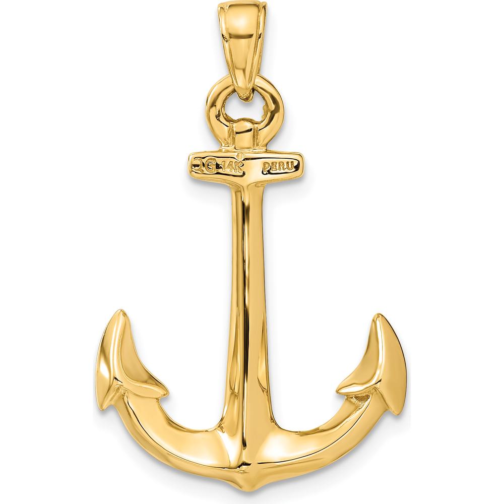 14K Yellow Gold 3D Anchor Pendant - Solid Casted Design 34mm x 21mm by Oro Pregiato