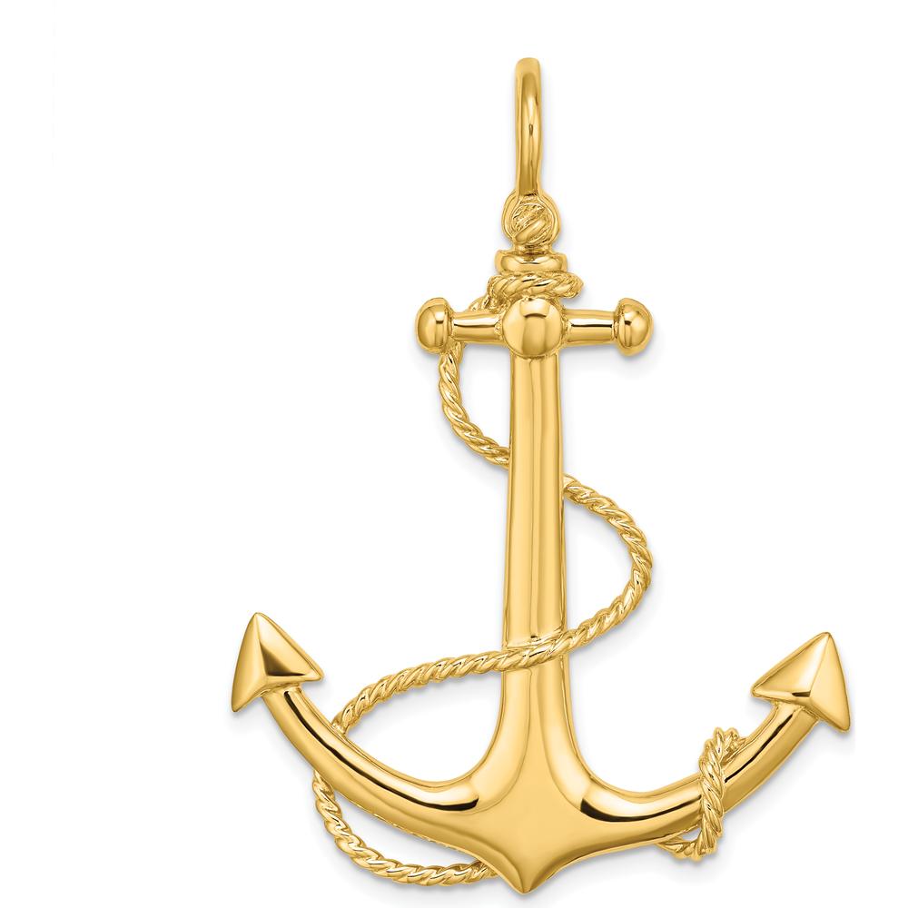 14K Yellow Gold 3D Anchor Pendant with Polished Rope Detail - 48mm by Oro Pregiato