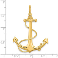 14K Yellow Gold 3D Anchor Pendant with Polished Rope Detail - 48mm by Oro Pregiato