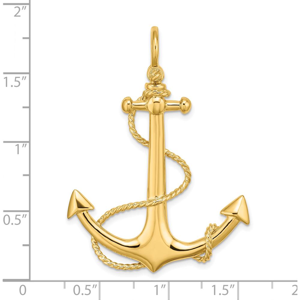 14K Yellow Gold 3D Anchor Pendant with Polished Rope Detail - 48mm by Oro Pregiato