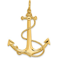 14K Yellow Gold 3D Anchor Pendant with Polished Rope Detail - 48mm by Oro Pregiato