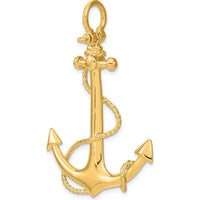 14K Yellow Gold 3D Anchor Pendant with Polished Rope Detail - 48mm by Oro Pregiato