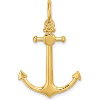 14K Yellow Gold 3D Anchor Pendant with Shackle Bail - Polished Nautical Charm by Oro Pregiato