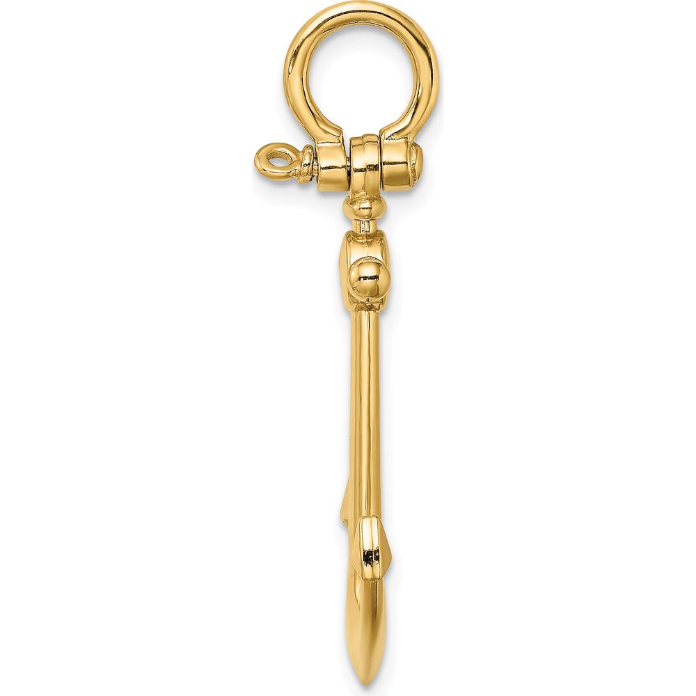 14K Yellow Gold 3D Anchor Pendant with Shackle Bail - Polished Nautical Charm by Oro Pregiato