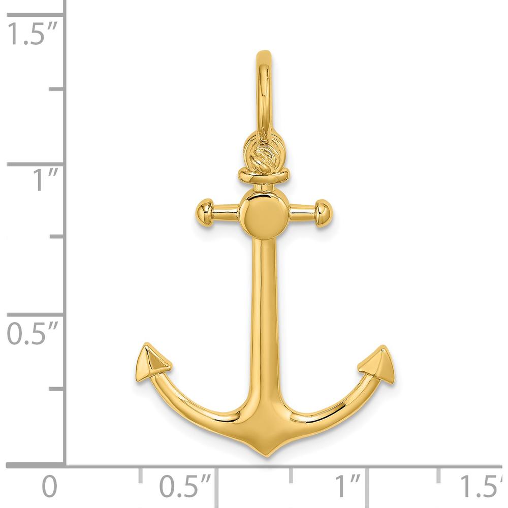 14K Yellow Gold 3D Anchor Pendant with Shackle Bail - Polished Nautical Charm by Oro Pregiato