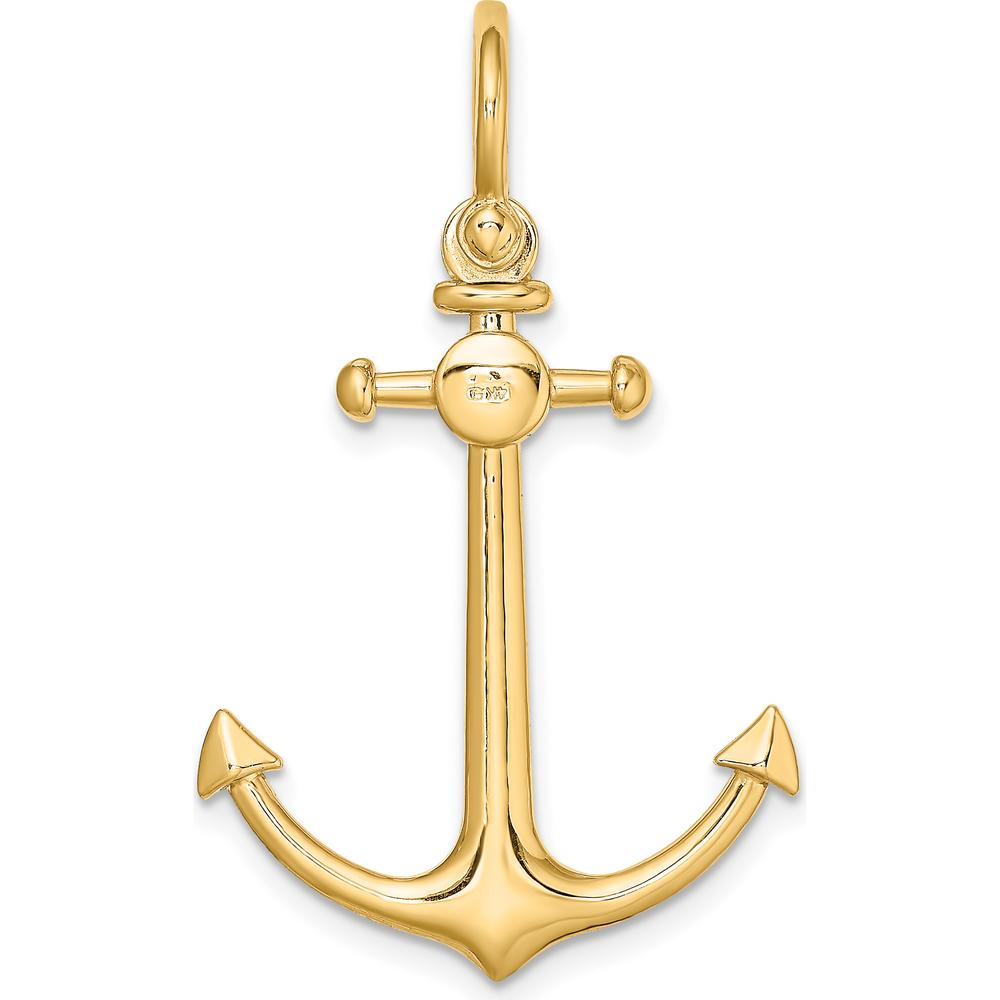 14K Yellow Gold 3D Anchor Pendant with Shackle Bail - Polished Nautical Charm by Oro Pregiato