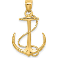 14K Yellow Gold 3D Anchor Pendant with Textured Rope Design by Oro Pregiato