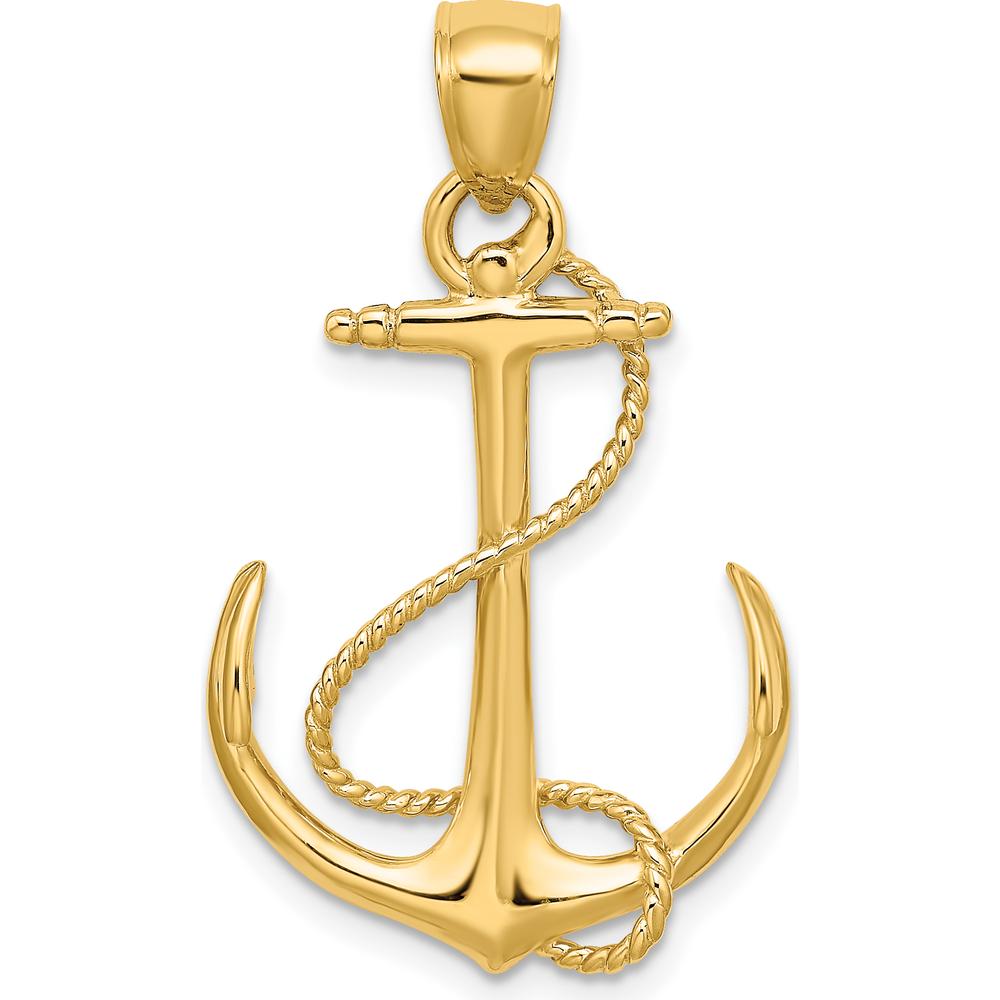 14K Yellow Gold 3D Anchor Pendant with Textured Rope Design by Oro Pregiato