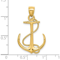 14K Yellow Gold 3D Anchor Pendant with Textured Rope Design by Oro Pregiato