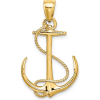 14K Yellow Gold 3D Anchor Pendant with Textured Rope Design by Oro Pregiato