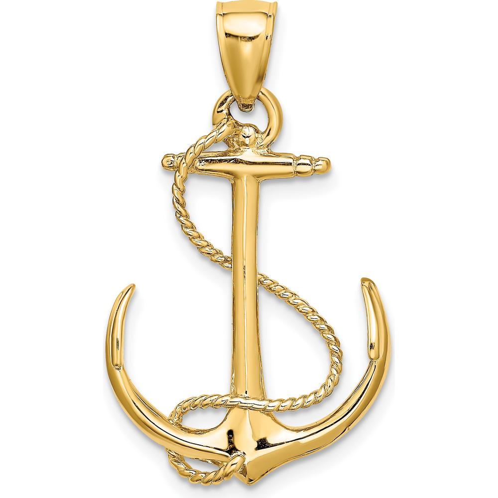 14K Yellow Gold 3D Anchor Pendant with Textured Rope Design by Oro Pregiato