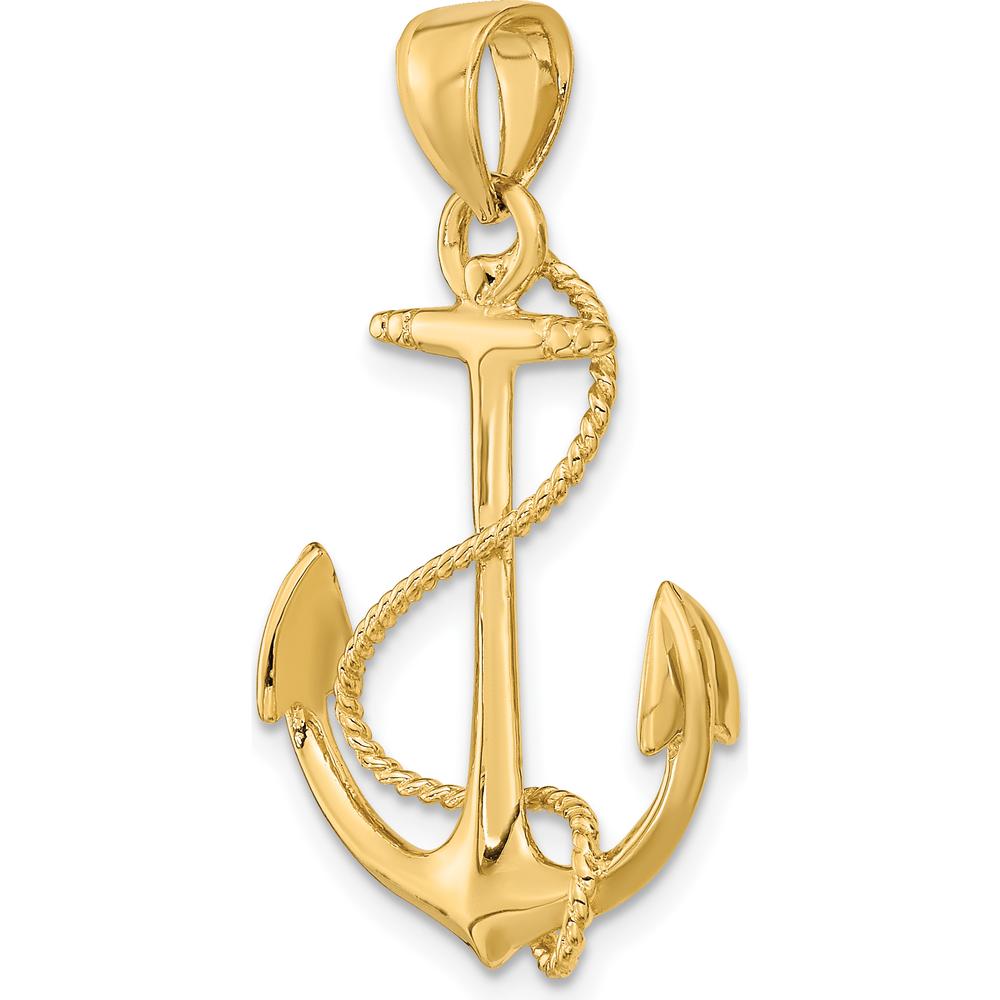 14K Yellow Gold 3D Anchor Pendant with Textured Rope Design by Oro Pregiato