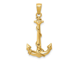 14K Yellow Gold 3D Anchor with Rope Pendant - 32mm Length by Oro Pregiato