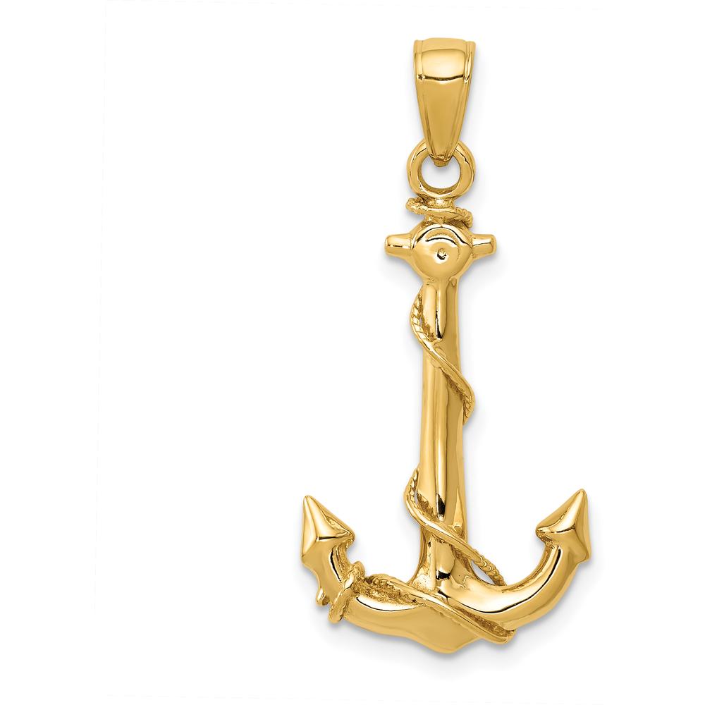 14K Yellow Gold 3D Anchor with Rope Pendant - 32mm Length by Oro Pregiato