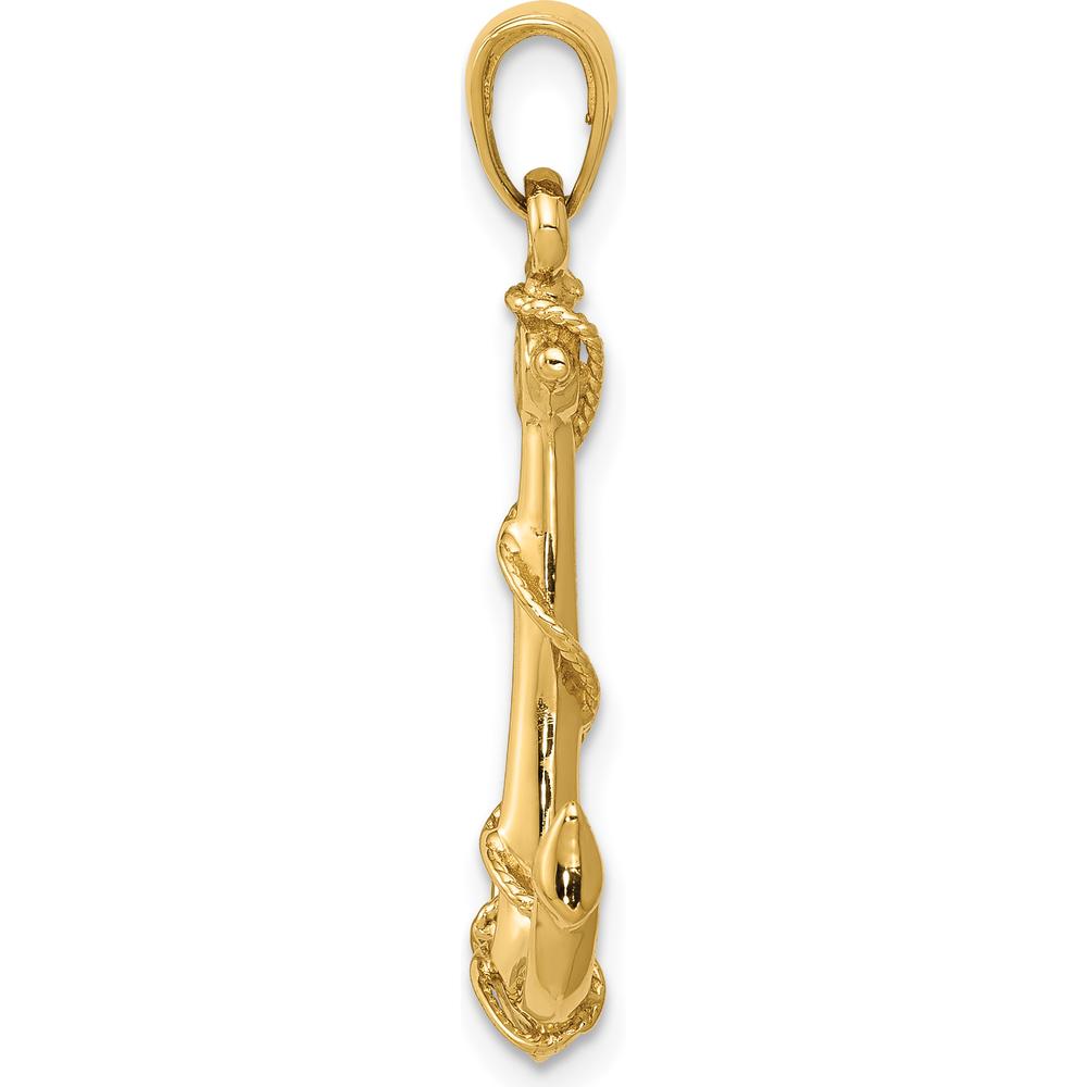 14K Yellow Gold 3D Anchor with Rope Pendant - 32mm Length by Oro Pregiato