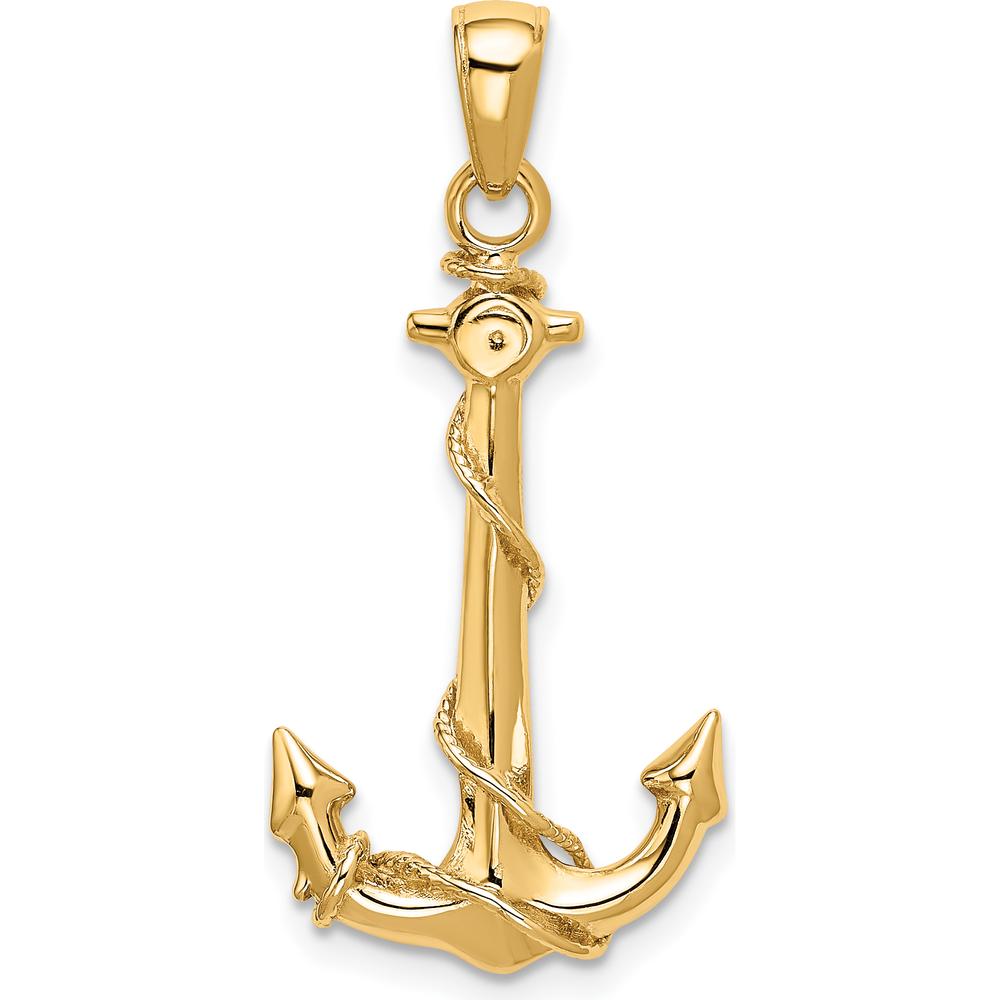 14K Yellow Gold 3D Anchor with Rope Pendant - 32mm Length by Oro Pregiato
