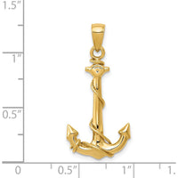 14K Yellow Gold 3D Anchor with Rope Pendant - 32mm Length by Oro Pregiato