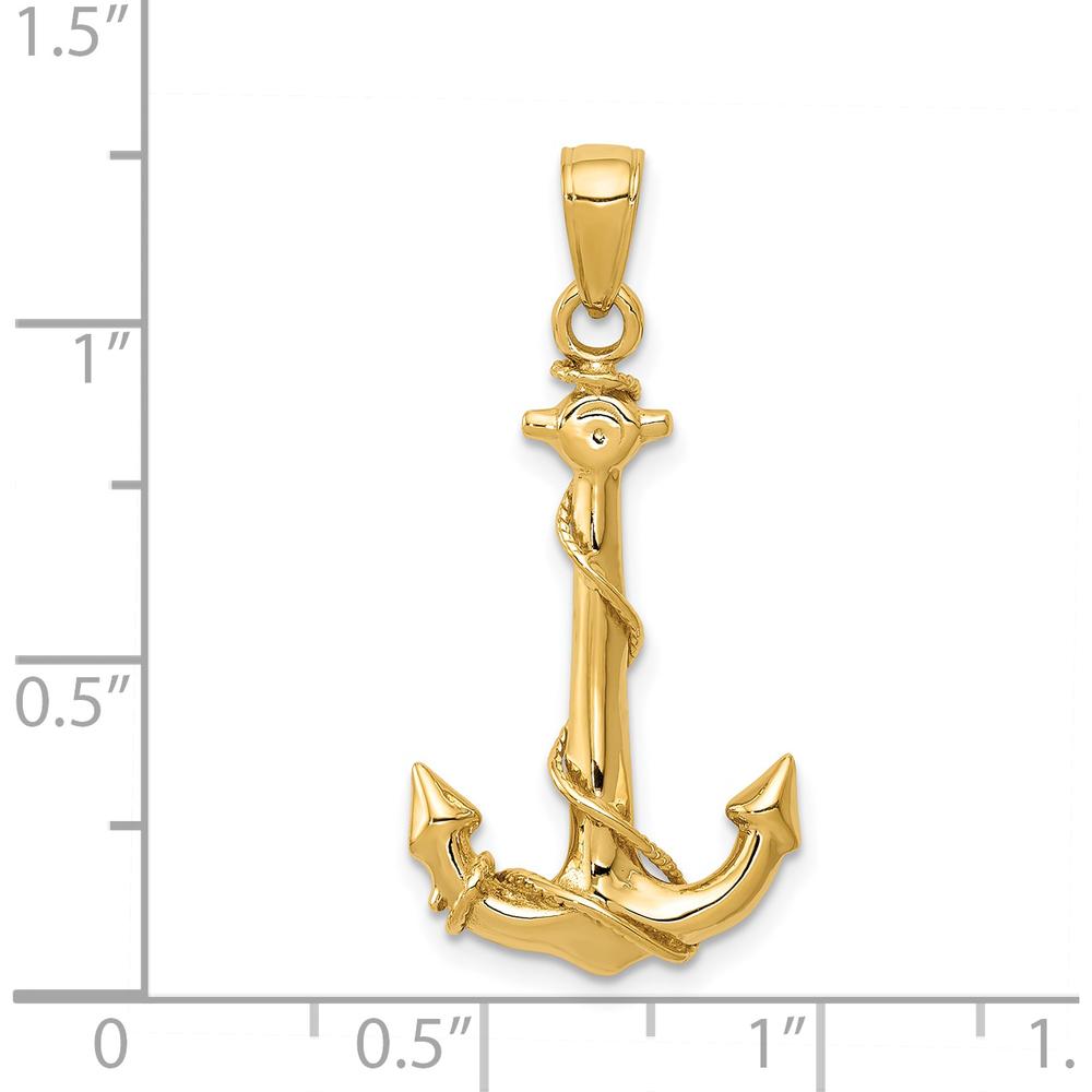 14K Yellow Gold 3D Anchor with Rope Pendant - 32mm Length by Oro Pregiato