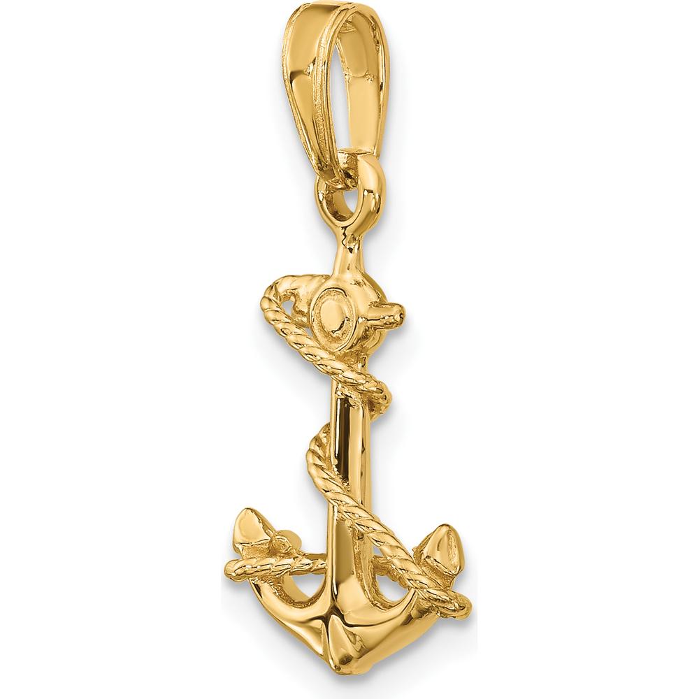 14K Yellow Gold 3D Anchor with Rope Pendant by Oro Pregiato