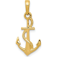 14K Yellow Gold 3D Anchor with Rope Pendant - Polished Design by Oro Pregiato